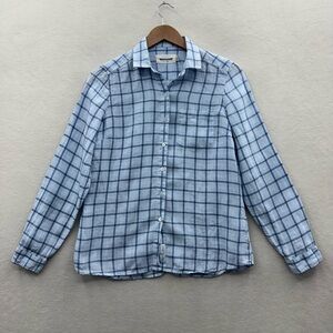 Ply The Waters Guideboat Co Women’s Small 100% Linen Button Down Shirt Blue